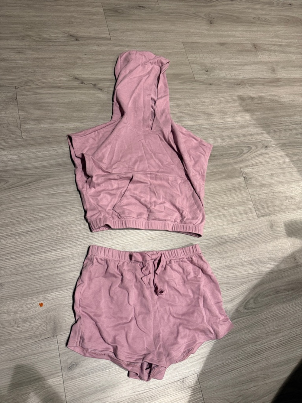 Mauve Pink Hooded Crop Top & Shorts Loungewear Set